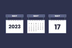 17 de mayo de 2023 icono de calendario para horario, cita, concepto de fecha importante vector