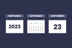 23 de septiembre de 2023 icono de calendario para horario, cita, concepto de fecha importante vector