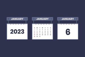 6 January 2023 calendar icon for schedule, appointment, important date concept vector