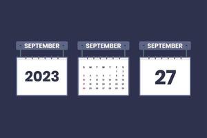 27 de septiembre de 2023 icono de calendario para horario, cita, concepto de fecha importante vector