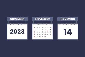 14 de noviembre de 2023 icono de calendario para horario, cita, concepto de fecha importante vector