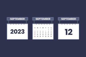 12 de septiembre de 2023 icono de calendario para horario, cita, concepto de fecha importante vector