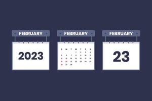 23 de febrero de 2023 icono de calendario para horario, cita, concepto de fecha importante vector