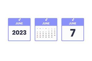 June calendar design. June 7 2023 calendar icon for schedule, appointment, important date concept vector