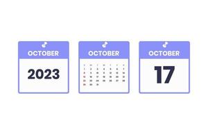 October calendar design. October 17 2023 calendar icon for schedule, appointment, important date concept vector