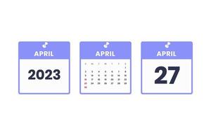 April calendar design. April 27 2023 calendar icon for schedule, appointment, important date concept vector