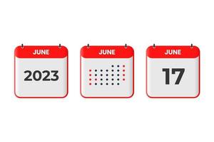 17 de junio icono de diseño de calendario. calendario 2023, cita, concepto de fecha importante vector