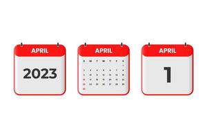 April 2023 calendar design. 1st April 2023 calendar icon for schedule, appointment, important date concept vector