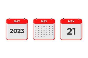 May 2023 calendar design. 21st May 2023 calendar icon for schedule, appointment, important date concept vector