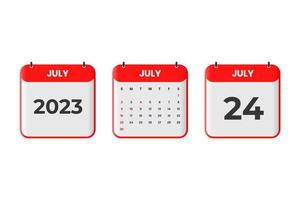 July 2023 calendar design. 24th July 2023 calendar icon for schedule, appointment, important date concept vector