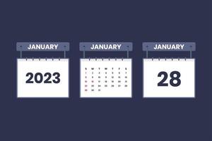 28 January 2023 calendar icon for schedule, appointment, important date concept vector