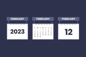 12 February 2023 calendar icon for schedule, appointment, important date concept vector