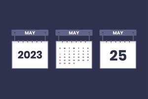 25 de mayo de 2023 icono de calendario para horario, cita, concepto de fecha importante vector