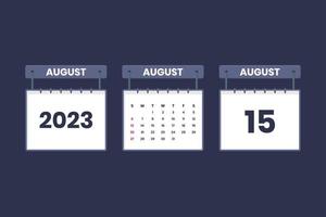 15 de agosto de 2023 icono de calendario para horario, cita, concepto de fecha importante vector