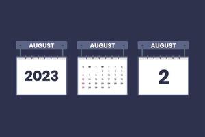 2 de agosto de 2023 icono de calendario para horario, cita, concepto de fecha importante vector