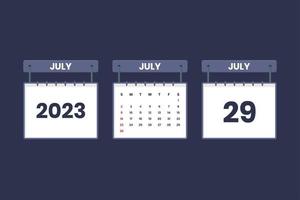 29 July 2023 calendar icon for schedule, appointment, important date concept vector
