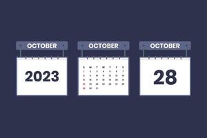 28 de octubre de 2023 icono de calendario para horario, cita, concepto de fecha importante vector