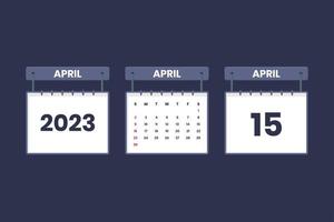 15 de abril de 2023 icono de calendario para horario, cita, concepto de fecha importante vector