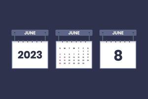 8 de junio de 2023 icono de calendario para horario, cita, concepto de fecha importante vector