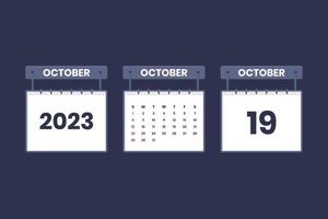19 October 2023 calendar icon for schedule, appointment, important date concept vector