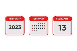 February 13 calendar design icon. 2023 calendar schedule, appointment, important date concept vector