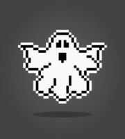 8 bit Pixel ghost. Cute flying ghost in vector illustration.