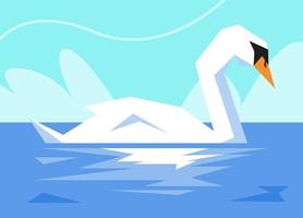 swan swimming on water. dominated by blue background. concept of animal, poultry, nature, etc. flat vector illustration