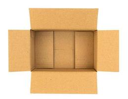 Open empty brown cardboard box isolated on white background top view photo