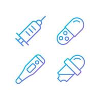 Clinical equipment pixel perfect gradient linear vector icons set. Measuring temperature. Drug form. Thin line contour symbol designs bundle. Isolated outline illustrations collection
