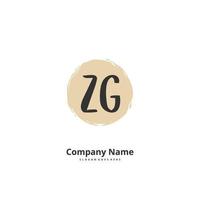 ZG Initial handwriting and signature logo design with circle. Beautiful design handwritten logo for fashion, team, wedding, luxury logo. vector