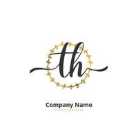 TH Initial handwriting and signature logo design with circle. Beautiful design handwritten logo for fashion, team, wedding, luxury logo. vector