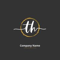 TH Initial handwriting and signature logo design with circle. Beautiful design handwritten logo for fashion, team, wedding, luxury logo. vector