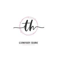 TH Initial handwriting and signature logo design with circle. Beautiful design handwritten logo for fashion, team, wedding, luxury logo. vector