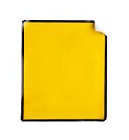 Blank warning sign yellow color with black frame sticker isolated on white background photo