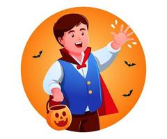 little boy celebrating happy halloween wearing dracula uniform vector