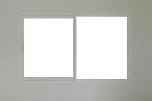 Blank white window frame home interior on paint wall photo