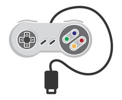 Retro video game controller or classical joystick with usb cable flat color icon for apps or website vector