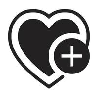 Flat vector icon a heart shape with plus sign or favourite symbols for apps websitess