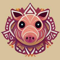 illustration vector graphic of cute pig in hand draw tribal style good for print on t-shirt