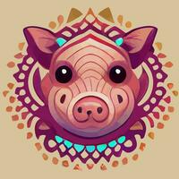 illustration vector graphic of cute pig in hand draw tribal style good for print on t-shirt