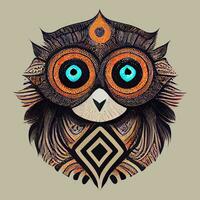 illustration vector graphic of owl head in hand draw tribal style perfect for t-shirt, poster or edit and customize your design, card, banner