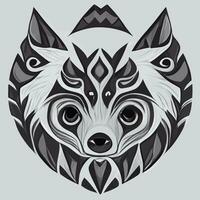 ilustración vectorial gráfico de lobo blanco y negro en estilo tribal de dibujo a mano vector