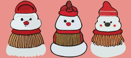 illustration vector pack of snowman Christmas hand draw illustration icon on cartoon style good for web