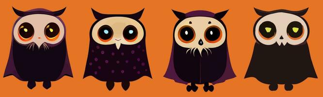 illustration vector clipart set of owl using Halloween costume isolated on orange perfect for icon, mascot, or edit your customize design or website