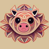 illustration vector graphic of cute pig in hand draw tribal style