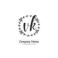 VK Initial handwriting and signature logo design with circle. Beautiful design handwritten logo for fashion, team, wedding, luxury logo. vector