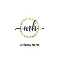 MH Initial handwriting and signature logo design with circle. Beautiful design handwritten logo for fashion, team, wedding, luxury logo. vector