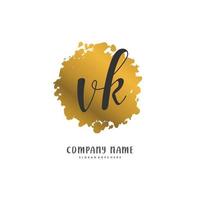 vk escritura inicial a mano y diseño de logotipo de firma con círculo. hermoso diseño de logotipo escrito a mano para moda, equipo, boda, logotipo de lujo. vector