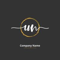 UN Initial handwriting and signature logo design with circle. Beautiful design handwritten logo for fashion, team, wedding, luxury logo. vector