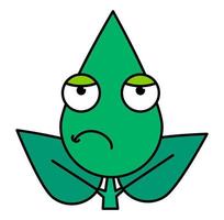 Green leaf skeptical emoticon thin line icon vector